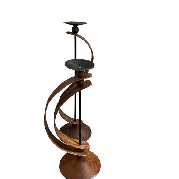 MID CENTURY MODERN ROTATING TEAK AND BLACK METAL CANDLESTICKS - Picture 7 of 13